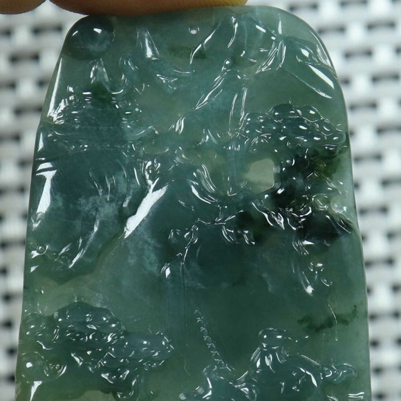Cert'd Blue water 蓝水 100% Natural A Jade jadeite Pendant Landscape 山水 - Picture 2 of 11